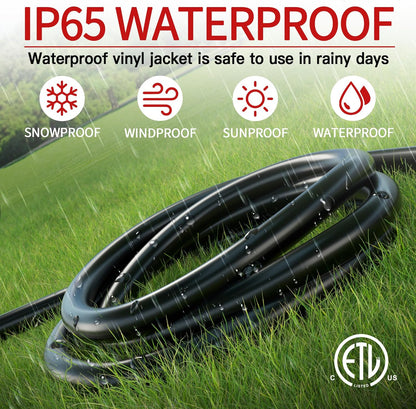 16/3 25 FT Outdoor Extension Cord Waterproof, Weatherproof & Flame Retardant Black 3 Prong Power Cord outside for Lawn & Garden, 13 Amps 1625 Watts 125 VAC 16AWG SJTW, ETL Listed