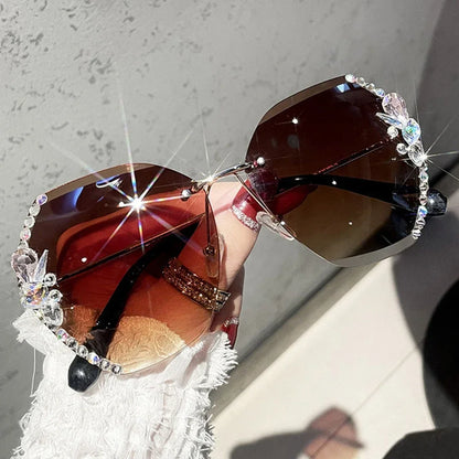 Vintage Rimless Rhinestone Sunglasses – Luxury Gradient Edition