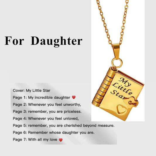 Openable Book Locket Pendant Necklace My Son Daughter Book Necklaces Girl Boy Graduation Jewelry Steel Choker Birthday Gift