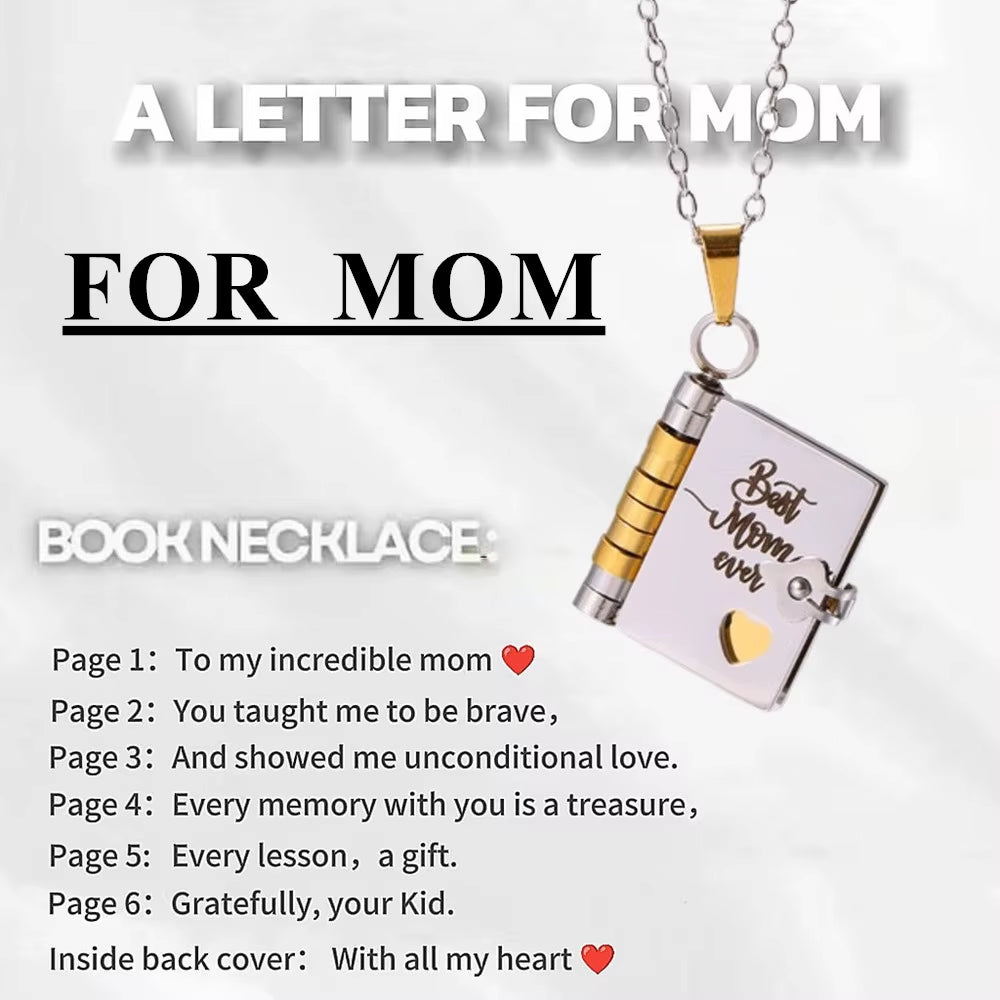 Openable Book Locket Pendant Necklace My Son Daughter Book Necklaces Girl Boy Graduation Jewelry Steel Choker Birthday Gift