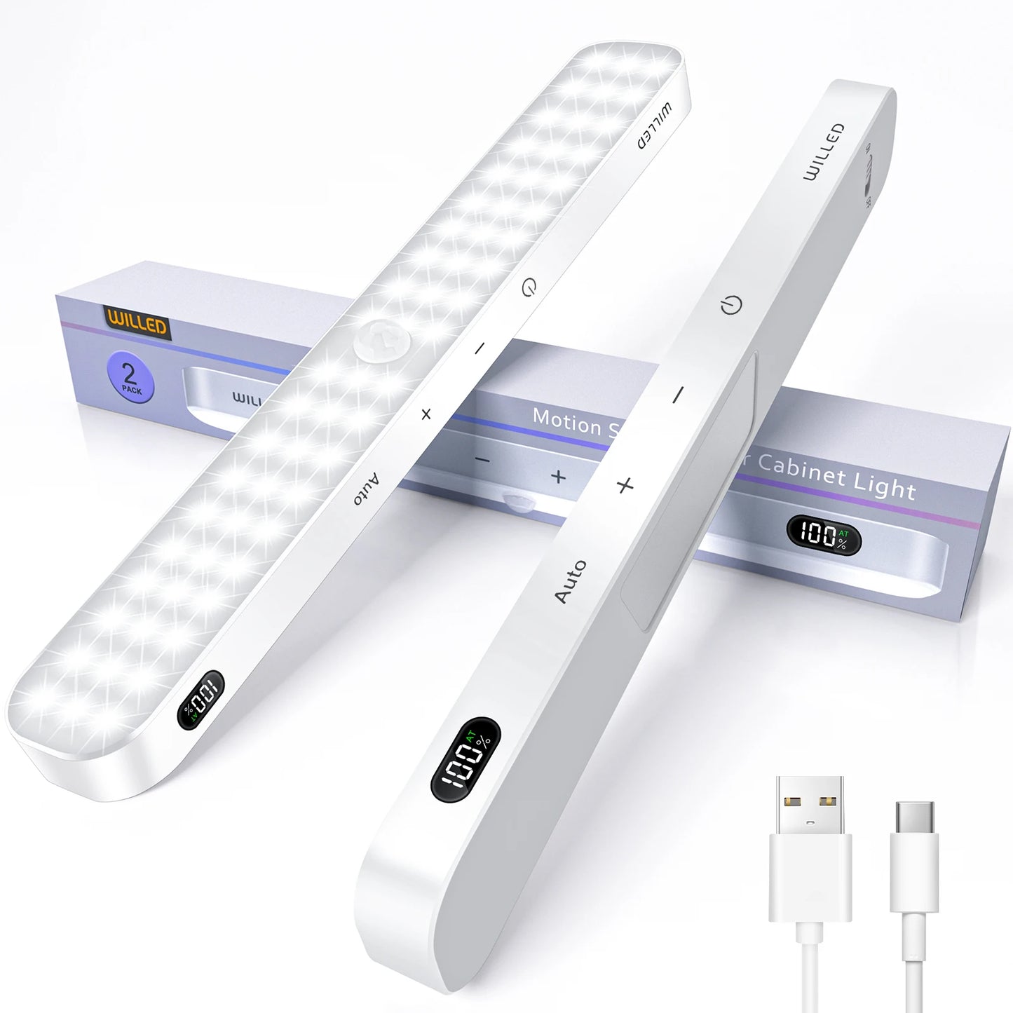 Motion Sensor Cabinet Light Battery Display 60 LED Touch Light Bar Wireless Rechargeable Battery Night Light