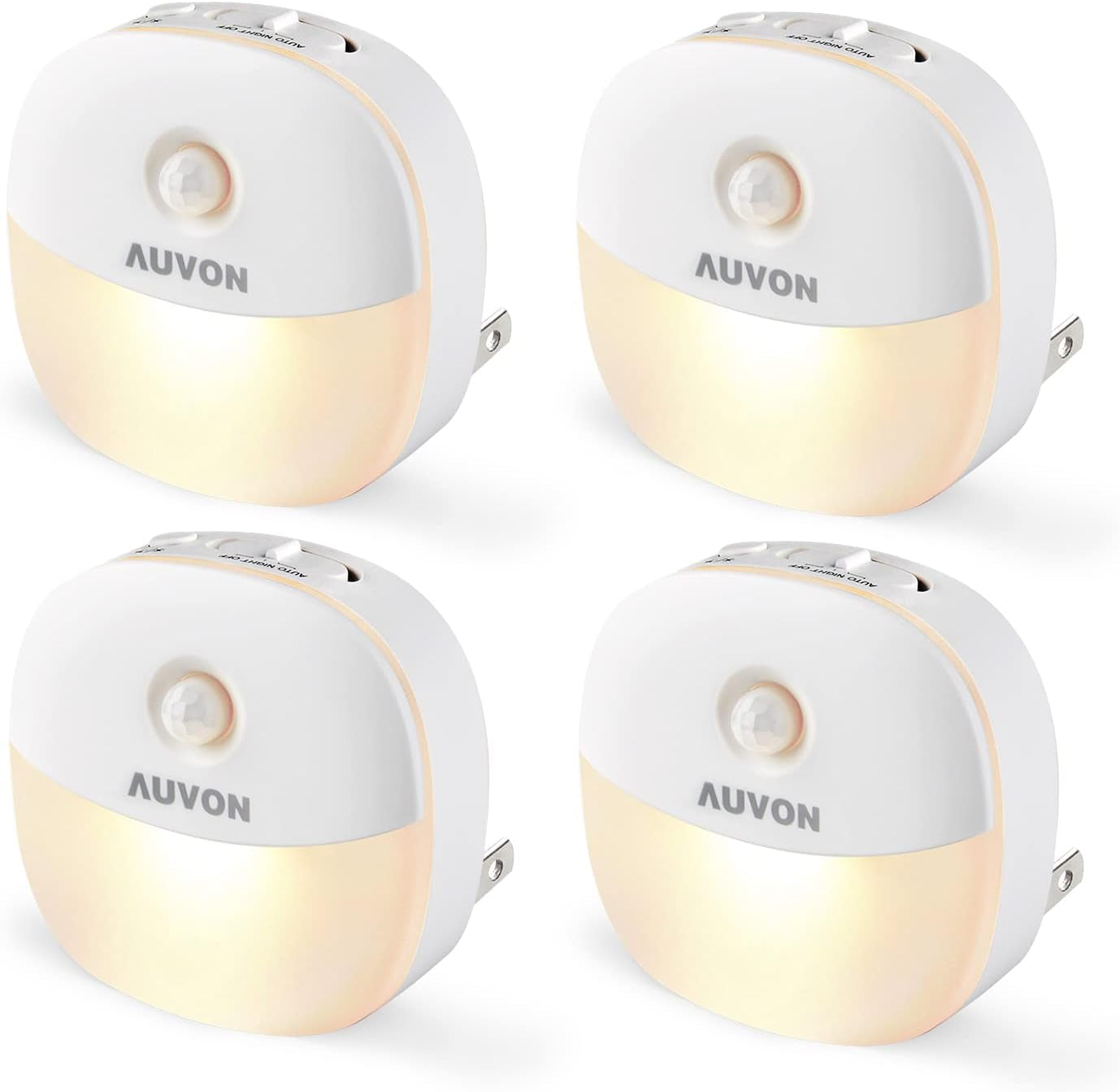 Plug in Night Light with Motion Sensor and Dusk to Dawn Sensor, Mini Warm White LED Nightlight with 1-50 Lm Adjustable Brightness for Bathroom, Hallway, Stairs, Bedroom, Kitchen, 4 Packs