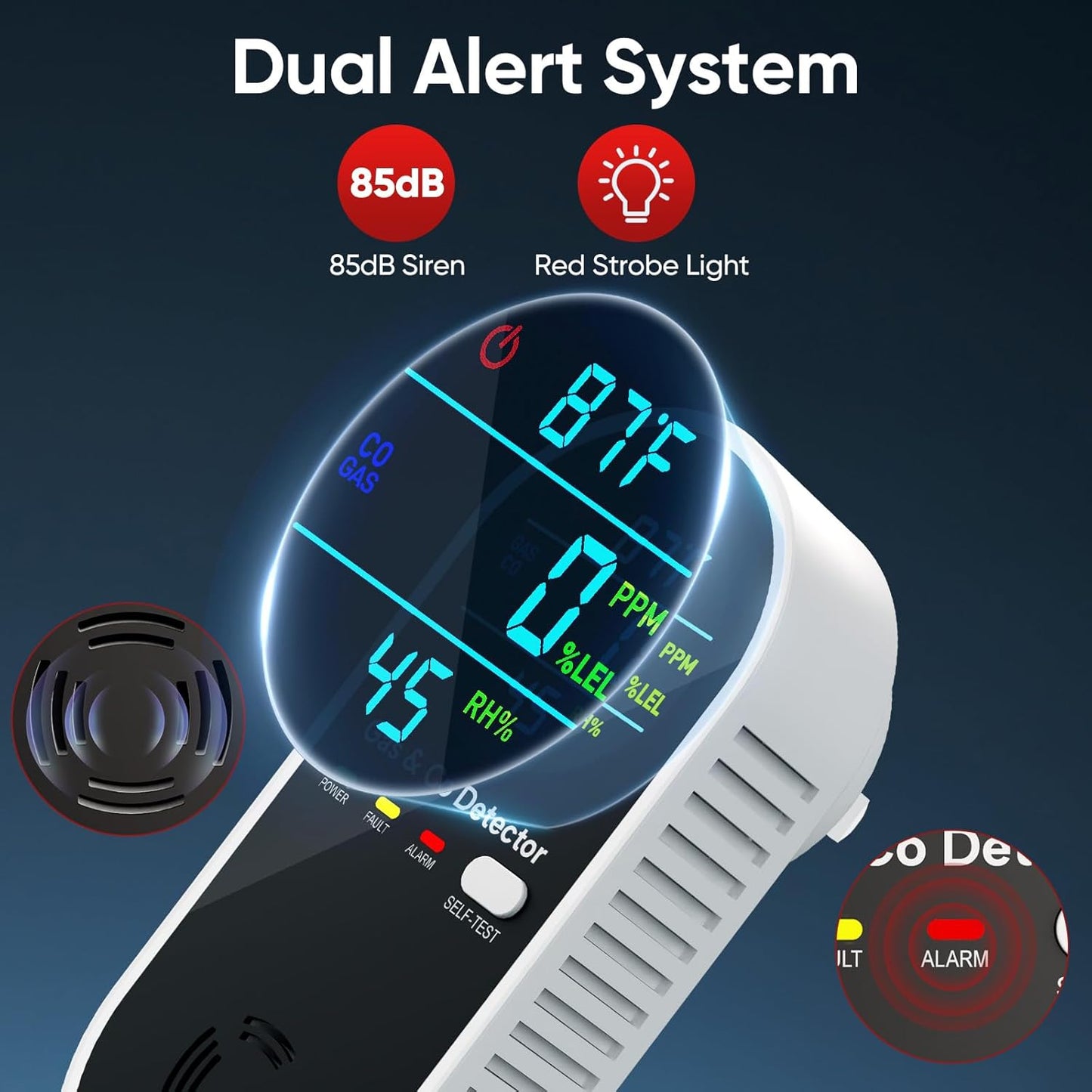 4 in 1 Upgraded Natural Gas Leak Detector and Carbon Monoxide Detectors, Dual Sensor Gas Leak Detector & Carbon Monoxide Detectors Plug in (Temperature & Humidity) for Home, RV (Black)