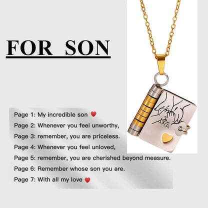 Openable Book Locket Pendant Necklace My Son Daughter Book Necklaces Girl Boy Graduation Jewelry Steel Choker Birthday Gift
